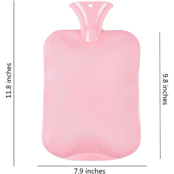 Tykkere gummi varmtvannsflaske, 2 liter stor varmtvannspose for varm kompress og varmeterapi (rosa)