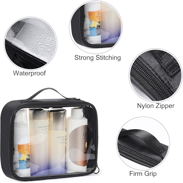 Transparent sminkväska, Etercycle 2 stycken TSA-godkänd resetoalettväska transparent toalettväska bärbar vattentät PVC toalettväska för män och kvinnor