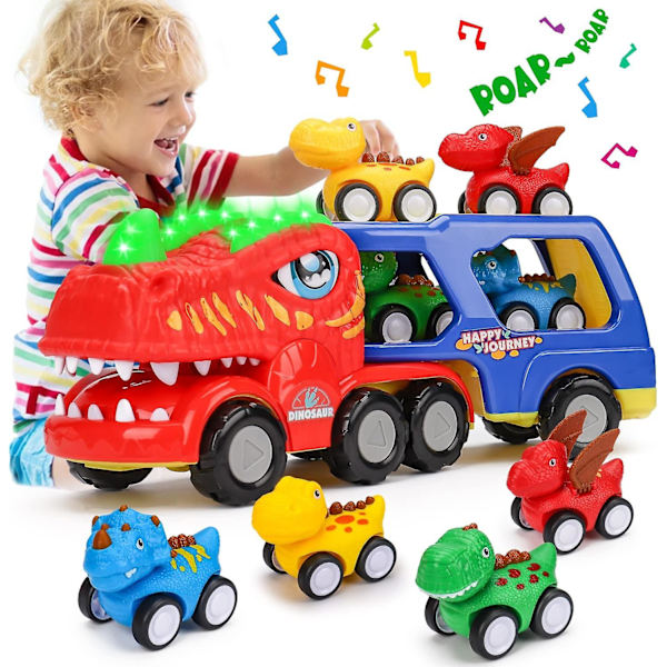 Lastbilar med dinosaurier för småbarn 1-4 år - dinosaurietransport, leksakslastbilar för pojkar, födelsedagspresenter