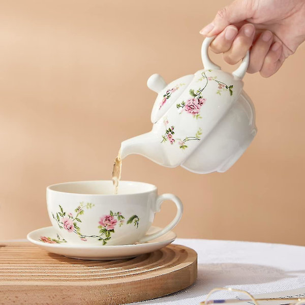 Porcelæn Te Til En, Blomster Tekande Og Kop Sæt, Rattan Blomster