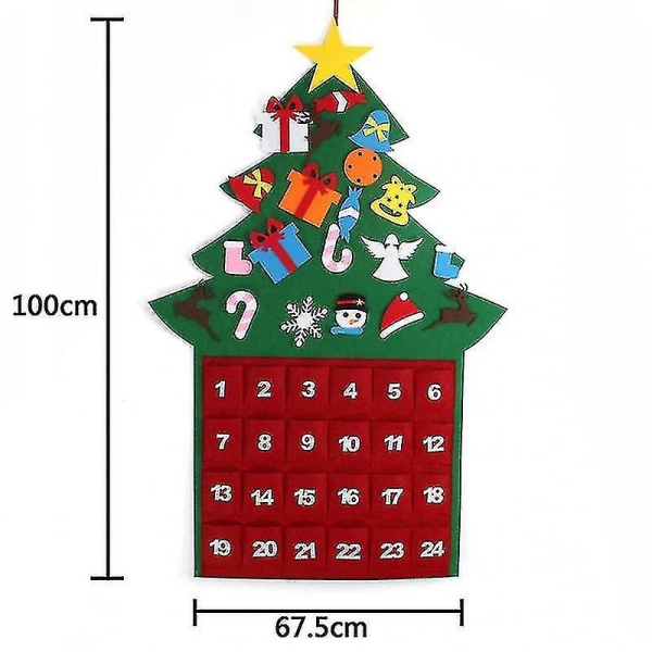 Filt julgran Väggkalender Jul Nedräkningskalender Julhängande dekorativ kalender