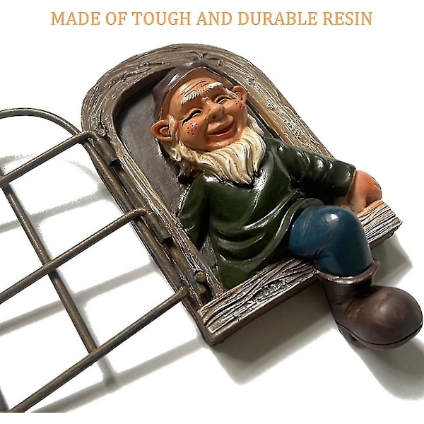 Nisse Statue Resin Havevindue, Havedekoration Nisse Ud Af Døren Træknuser Statue De