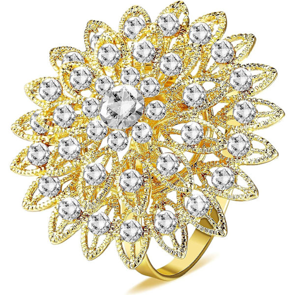 6 stk. Guld Blomsterservietringe Legering Blomster Rhinestone Servietringe Krystal Rhinestone Servietringholder Til Bryllup Fødselsdag Chri