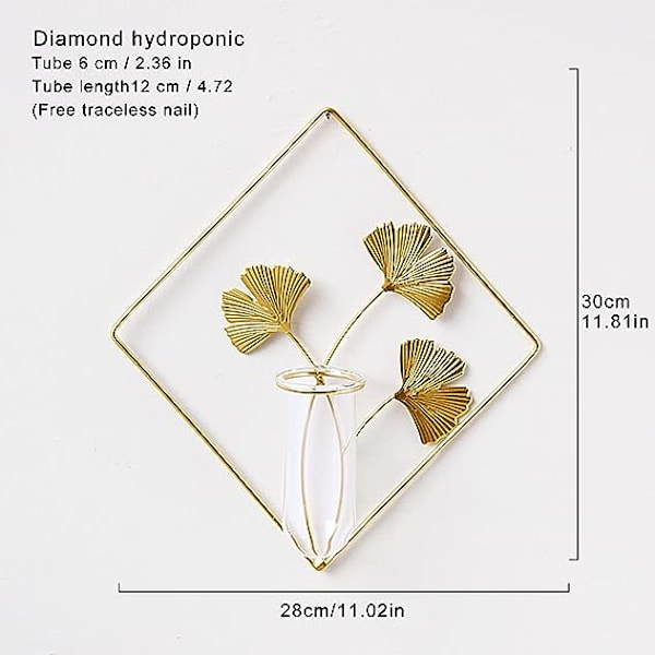Hängande planteringsvas, väggmonterad växtterrariumblomvas glas provrörsodlare med geometrisk guldmetall växtupphängningsväggdekorbehållare Hom