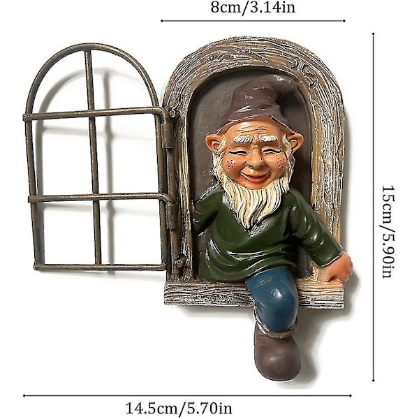 Nisse Statue Resin Havevindue, Havedekoration Nisse Ud Af Døren Træknuser Statue De