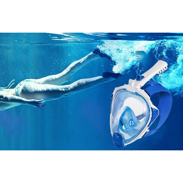 Snorkelmaske, Helmaske, Dykkermaske, Helmaske, Dykkermaske med 180 graders synsfelt og kamerafeste, silikoneforsegling, anti-dug og anti-lækage
