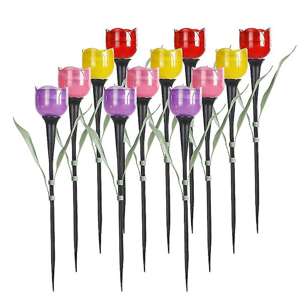 12 stk utendørs solcelle gatelys, tulipan blomster solcelle plenlys for uteplass, plen, hagedekorasjon