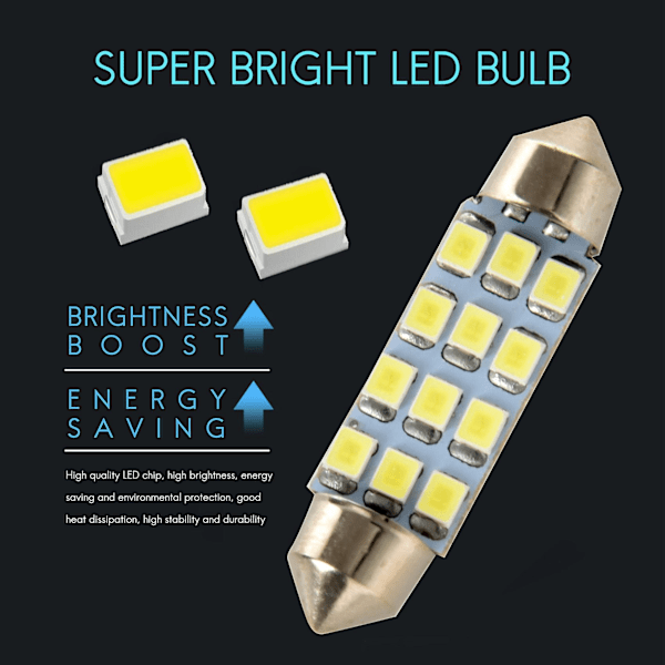42mm 12 Smd 3528 Led Hvid Bil Indvendig C5w Kuppel Festoon Pære Lys Lampe Dc 12v