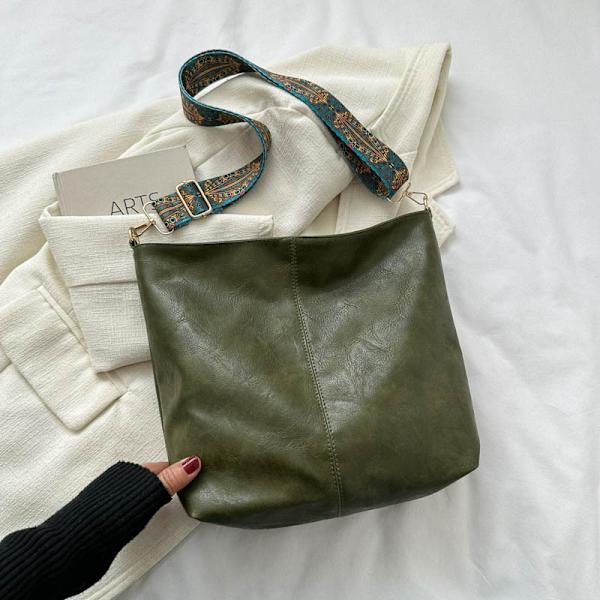 Kvinnors geometriska breda axelremsväska med stor kapacitet, crossbody-väskor i retrostil i PU-läder, shopping- och resehandväska Verde 30x25x10cm
