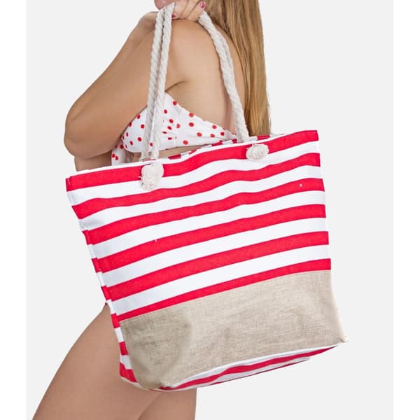 Randig strandväska med tryck, sommerväskan Le Côté Chic Rojo
