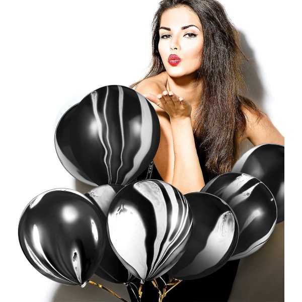 50 stykker sort agat marmor hvirvelballoner 12 tommer sorte dekorative balloner