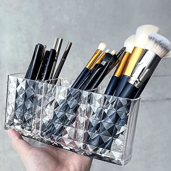 Klar Blyantsholder med 3 Rum Makeupbørsteholder Kosmetikbørste Opbevaringskrukke til Kontor Soveværelse Badeværelse Organiserende Tilbehør