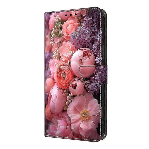 För iPhone 16e Läderfodral Mönstertryck Plånboksställ Flip Telefonfodral Ranunculaceae