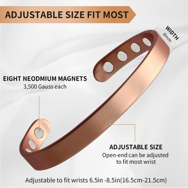 2st koppar magnetiskt armband för män och kvinnor, 99,9 % ren koppararmband, justerbara armband