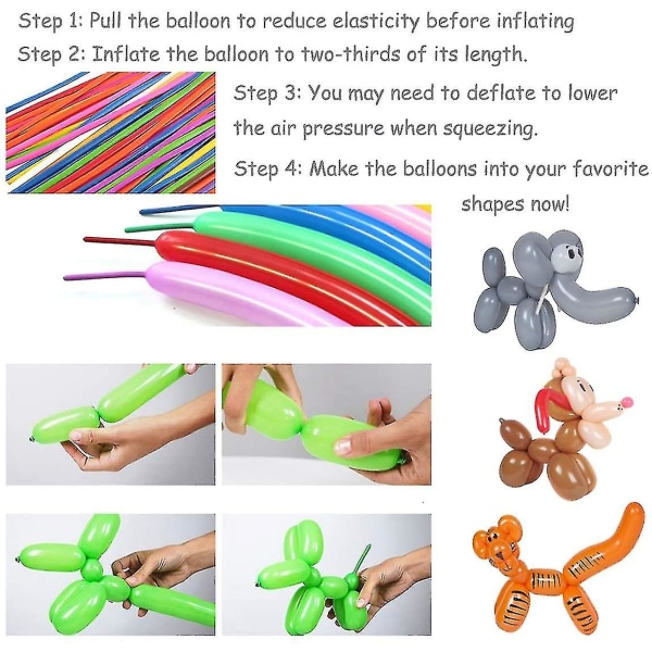 Latex vridningsballonger, 260q Animal Magic Long Balloons Assorted Color With Pump For Animal Shape Party, Clowns, Wedding Decorati