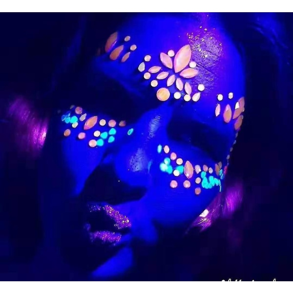 8 sett Noctilucent Face Gems Rave Blacklight Body Stickers Glow In The Dark Luminous Face Juveler Fluo