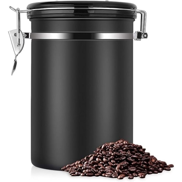 Kaffekrukke Stor Lufttæt Rustfrit Stål Kaffekrukke Te Opbevaringsbeholder Sort Køkken Opbevaringsdåser Krukke Til Kaffe Te (Farve: Hvid)