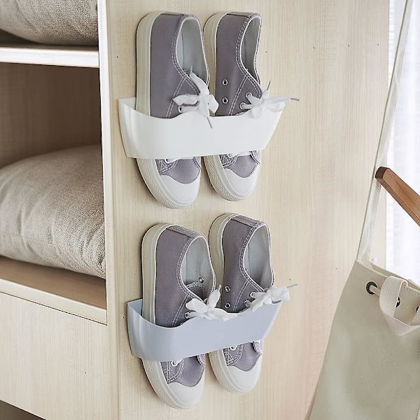 Väggmonterad Skohylla 4-pack med Klibbiga Hängande Remsor, Plast Skohållare Förvaring Organizer