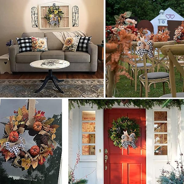 Svart og hvit rutete gavebånd, burlap kranser, sløyfer, juletretopp for bryllup, ferie, bursdagsfestdekorasjon