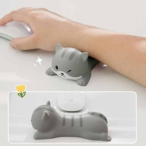 Söt handledsstöd för musdator armstöd för skrivbord Ergonomiska kawaii kontorsmaterial slow rebound PU musmatta (grå katt-2 stycken)