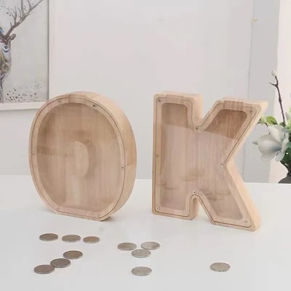 Custom Wooden Piggy Bank,  Coin jar Personalized Piggy Bank Creative 26 Letter DIY Storage Jar Kids Alphabet Coin Bank Savings Piggy Bank Birthday Gif