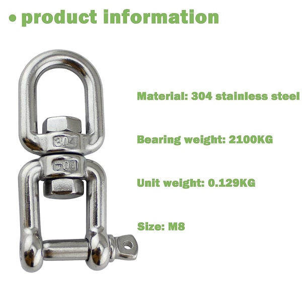 M8-2stk 304 Rustfritt Stål Svingbar Sjakkel, Øye Til Øye Svingbar Ring, For Hengende Crday Gave