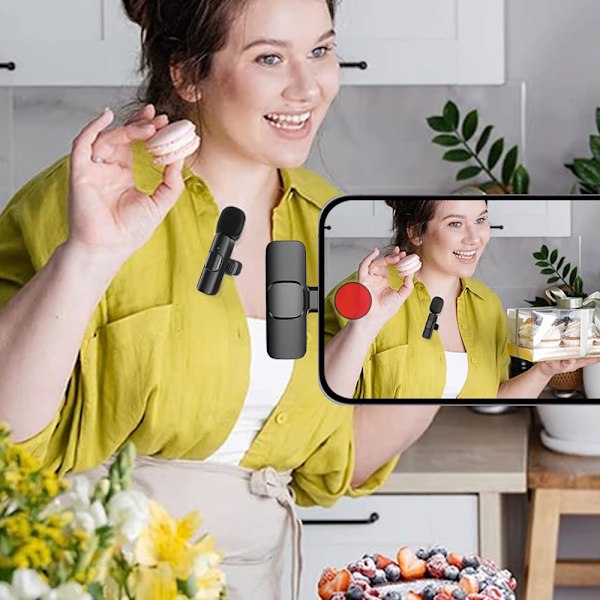 Lavalier mikrofon til mobil - Trådløs - USB-C - 2 stk Sort