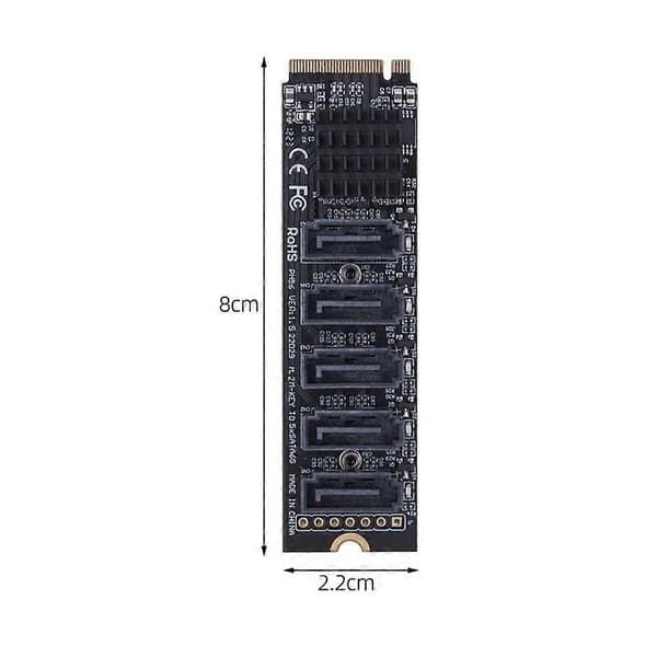 M.2 til adapter 6 porte M.2 NVME til SATA3.0 udvidelseskort M.2 PCI-E M Key Riser til HDD SSD Black