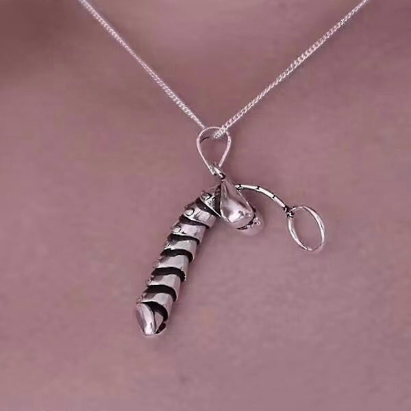 Dick-kaulakoru Sterling Silver - Käsintehty riipuskaulakoru Hauska Ystävänpäivälahja Sekä Miehille Että Naisille - harmaa - Tuotenumero 36708