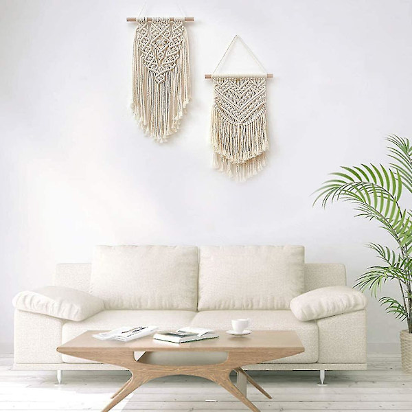 Pakke med 2 Macrame vægophæng - Lille kunst, vævet gobelin, Boho kunst, boligindretning - Flad