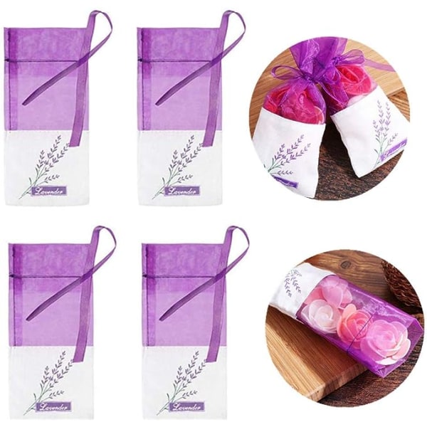 Sachet-poser i mesh, lavendel, lin, organza, gasbind, gaveposer, sekker for lavendel, krydder og urter (12 lilla poser med snor)