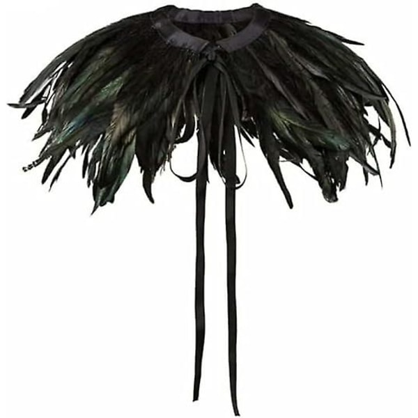 Varm-leende Svart Grön Fjäder Handgjord Krage Kappa Sjal Wrap för Halloween Jul Fest Kvälls Klänning