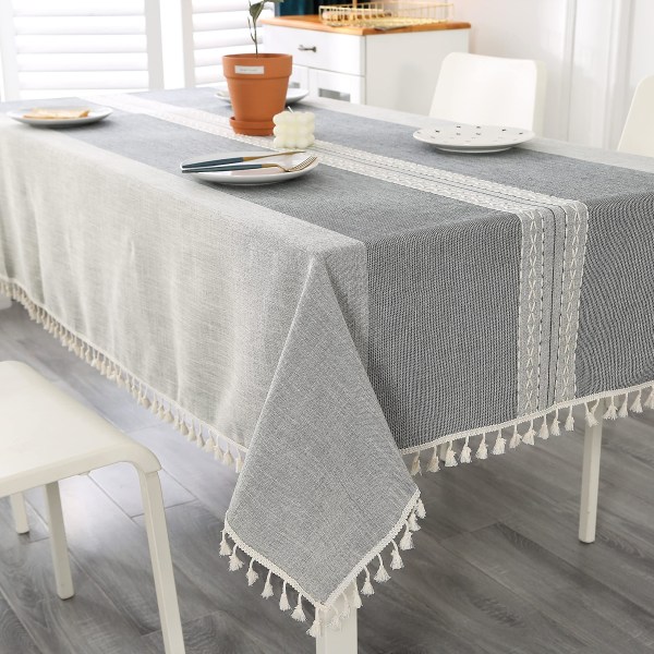 Bordsdukar rektangulär grå bomullslinne bordsduk Skrynkelfri tvättbar cover, dammsäker