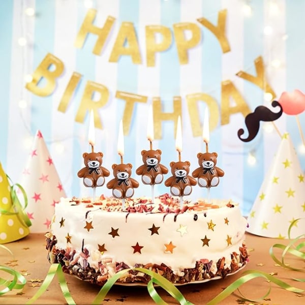 5 stk søde brune bjørne fødselsdagslys, bamse kage topper, mini bjørne lys til børn Fødselsdagskage dekoration, fødselsdagsfest tilbehør
