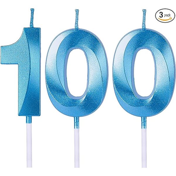 Siniset 100. syntymäpäiväkynttilät kakkuihin ja muffinsseihin, numero 100 kynttiläkakun koristeeksi juhliin, vuosipäivään, häihin ja muihin juhliin