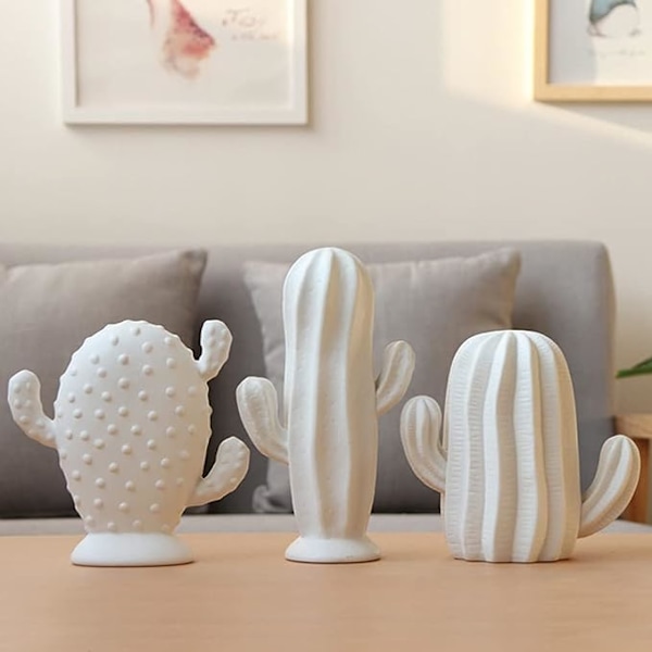 Keramisk Kaktus Statue Kaktusformet Keramisk Skulptur Bordpynt Porcelæns Kaktus Figur Tableau Midtpunkt Hjem Decor (Hvid)