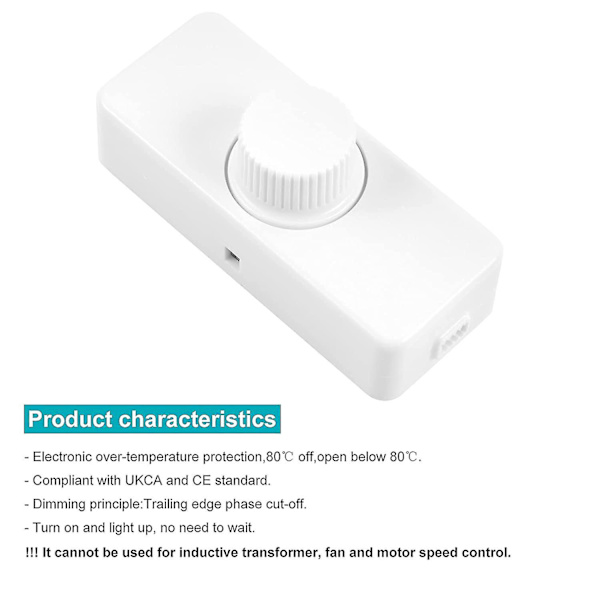 3-100w LED-bakkantdimmer (roterande dimmer), 220-240v, CE-kontaktbrytare, vit