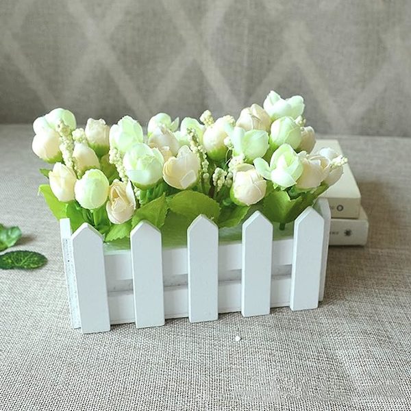 1 sæt hvidt træhegn kunstig blomst blomsterholder hjem haveindretning