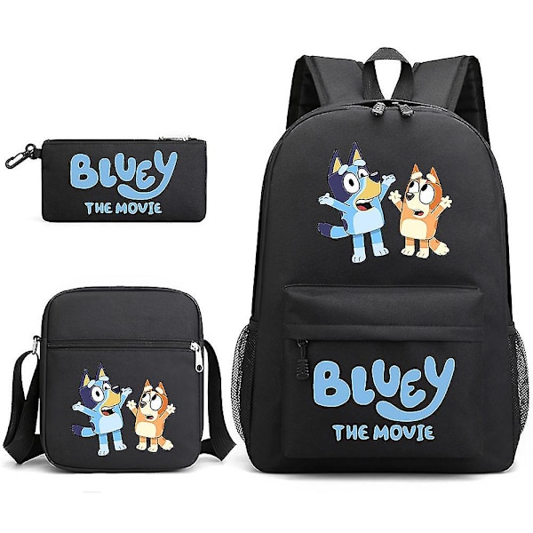 Bluey kolmiosainen koululaukku Black 4
