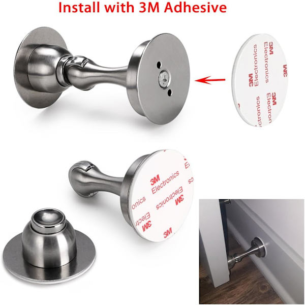 Ruostumattomasta teräksestä valmistettu magneettinen ovenpysäköijä pidikkeellä, 3M-itseliimautuva/piilotetut ruuvit, lattia- tai seinäkiinnitys - vahva magneettisuunnittelu (hopea)