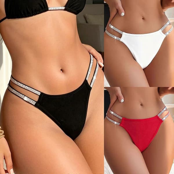Naisten kimaltelevat remmi stringit strassit alusvaatteet matala vyötärö G-string stringit pikkuhousut kimaltelevat pikkuhousut klubivaatteet lahjat musta S Black S