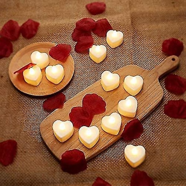 24 stk Hjerteformede LED-telys LED-lys til Valentinsdag Bryllup