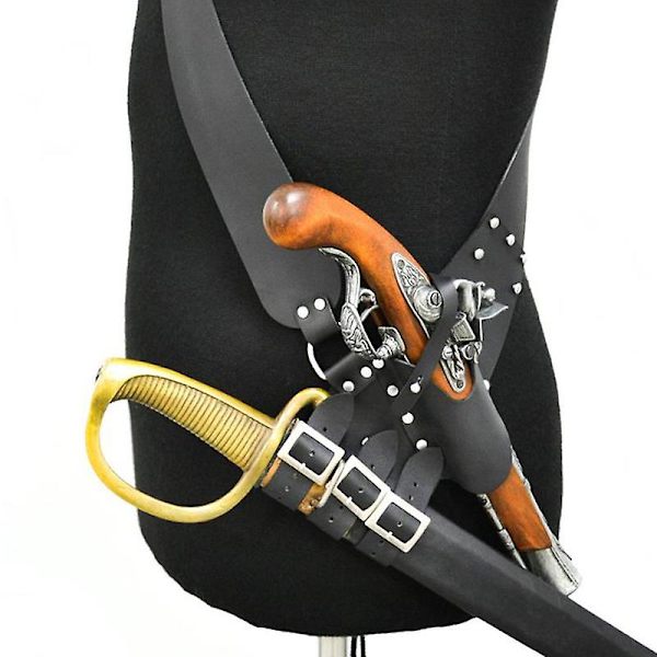 Musketeer Pirat Skulderbælte Cutlass Flintlock Hylster Justerbar Sværdholder Skede Pu Læderstrop Cosplay Kostume Rekvisitter