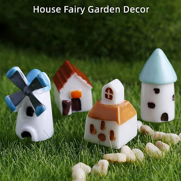 Huse til Fe-have Tilbehør, Håndmalet Vindmølle Stil Miniature Fehus til Fe-have Forbrugsvarer, Mini Figurer Sæt af 4 Stykker til Blomst