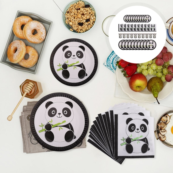 1 set suloisia Pandan kertakäyttöisiä paperilautasia Lautasliinakupit Syntymäpäivätarvike