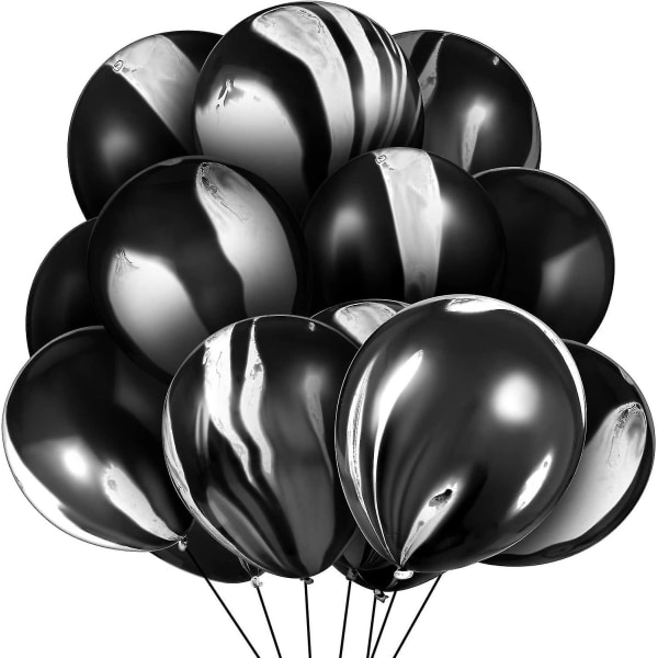 50 stycken svart agat marmor virvelballonger 12 tum svarta dekorativa ballonger
