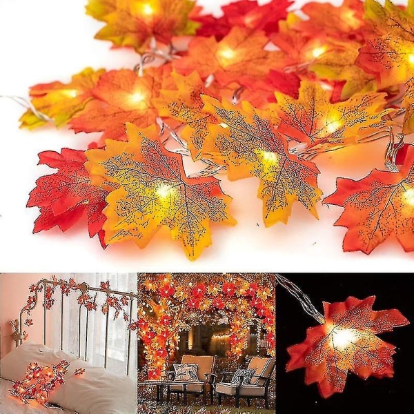 2m 10 LED høstløvblad girlander LED-lysslynge for juledekorasjon Thanksgiving-fest DIY Halloween-dekor
