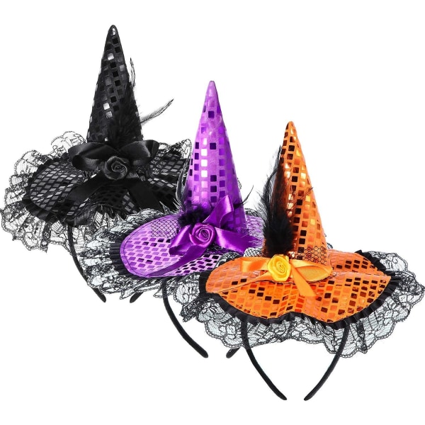 3 kpl Halloween-noidan hattupannan noidan hattupäähine naamiaisasu noidan hattupannan pukuun Halloween-juhlan koristeluun (värisetti 2)