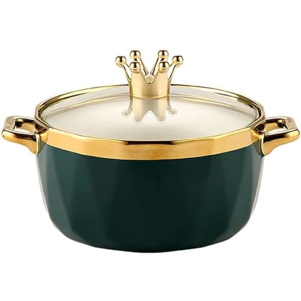 Keraaminen kulho, nuudelipannu, palovammoja estävä pikasalaattipuuropannu Gold Edge Bento -kulho kannella kruunu-timanttileikkaus (väri: vihreä, koko: 15 cm*13 cm*21.