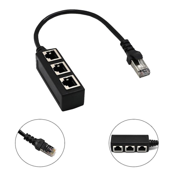 RJ45 Ethernet Splitter Stabil Slidstærk PVC 1 Til 3 Vejs LAN Ethernet Kabel Stik til Computere